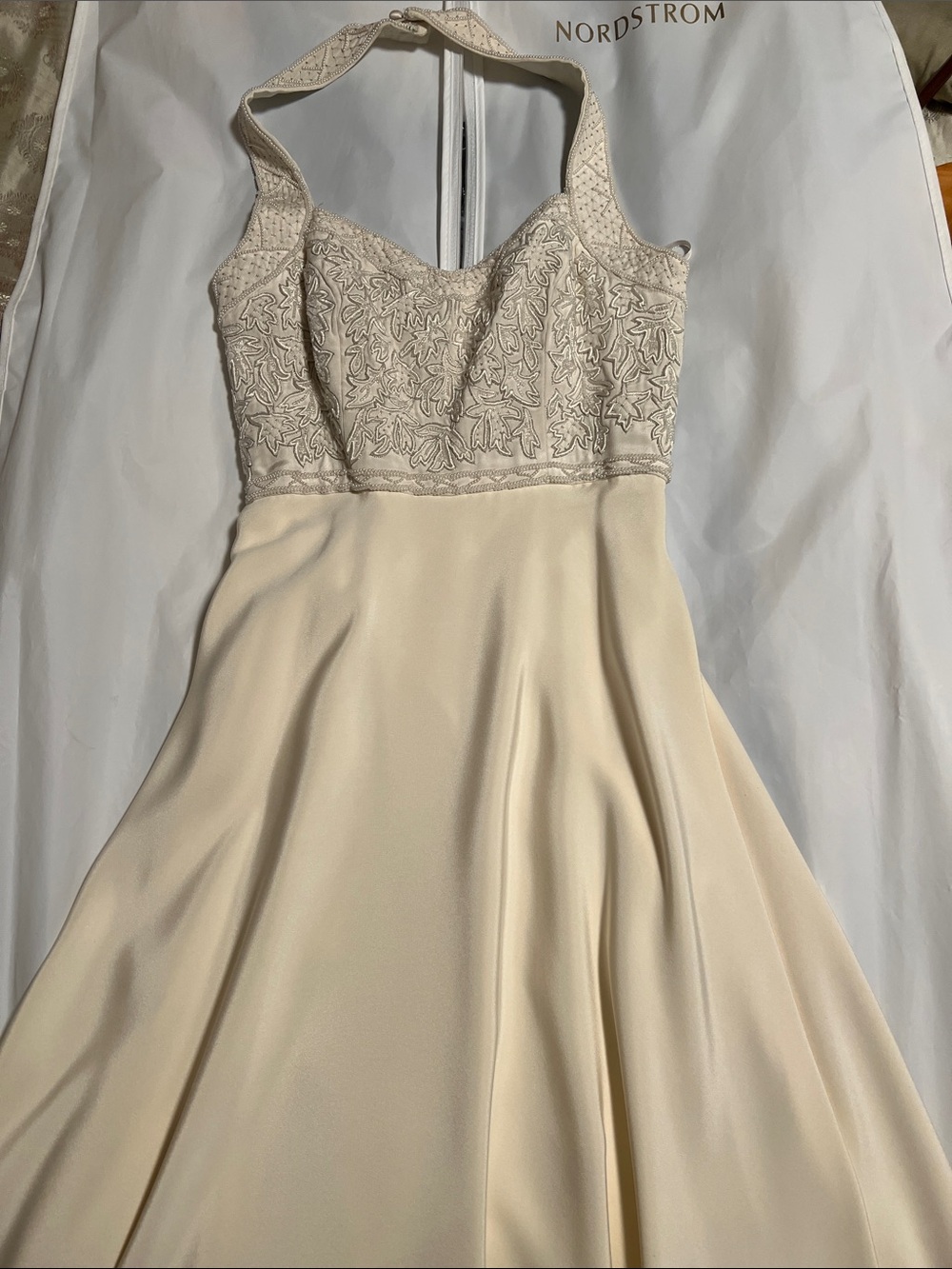 Silk Off-white Embroidered Bodice Dress